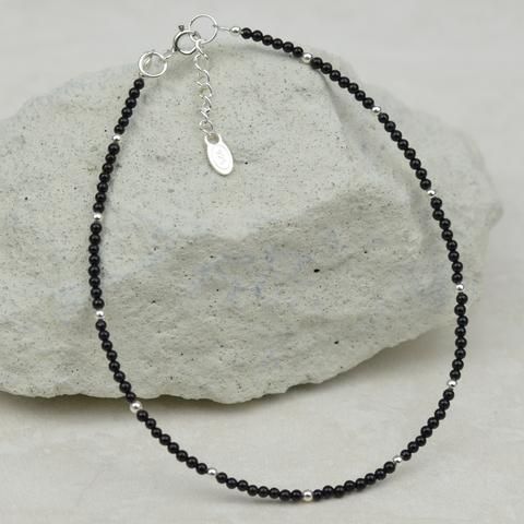 Small Black Beads Pearl Silver Anklet for Women
