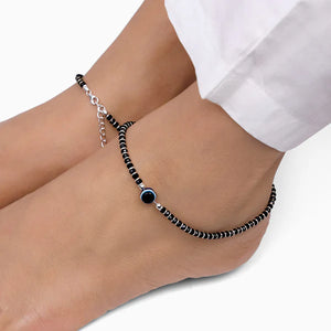 Evil Eye Soul Black Beads Silver Anklet for Women | Rivansh Jewels | 925 Sterling Silver Jewelry Store | Rivansh.co | Luxury Sterling Silver Jewellery Online