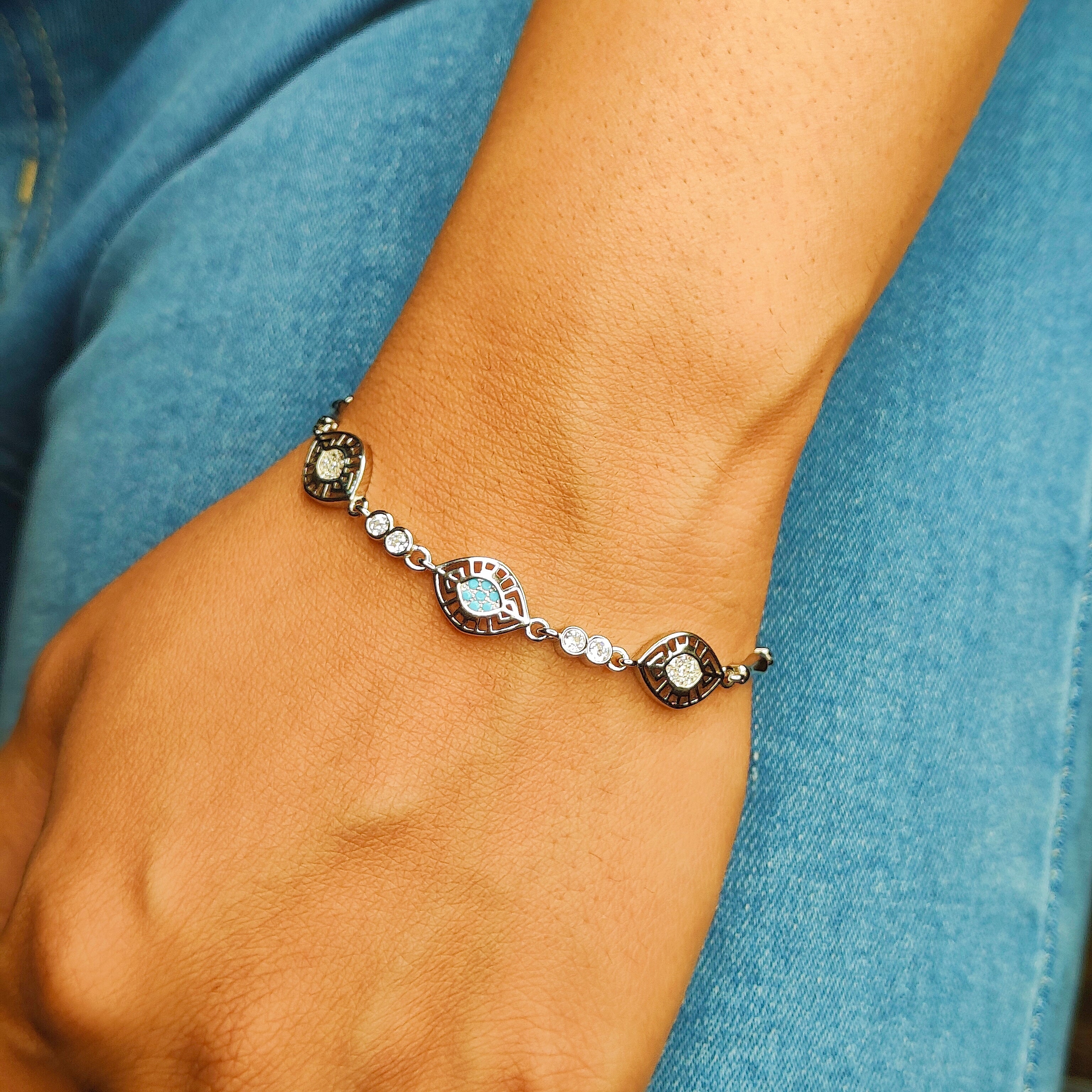 Blue Eye Bracelet - Silver Bracelet for Her,Bracelet,925 silver,rivansh.co