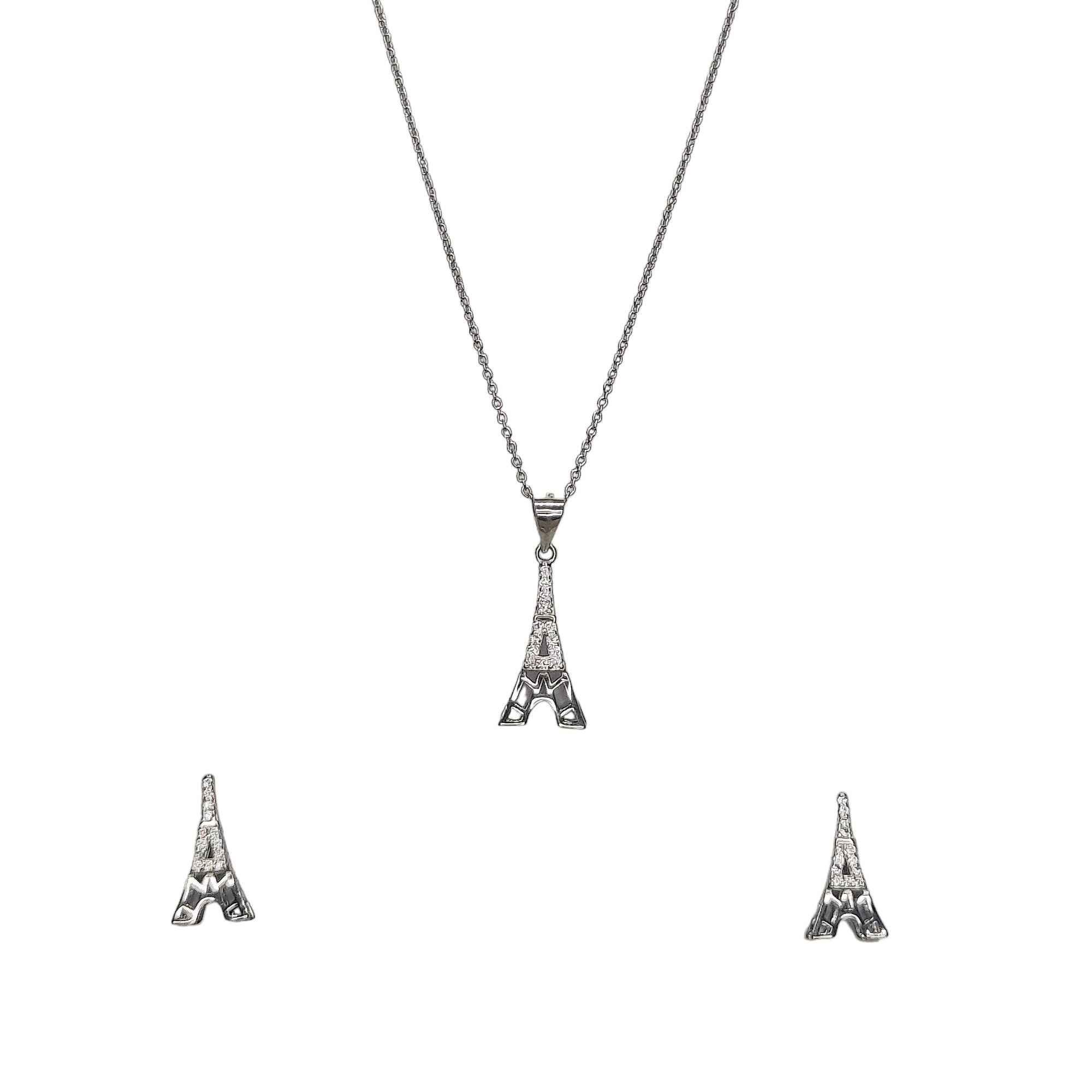 Eiffel Tower Sterling Silver Pendent Set With Chain for Women - Rivansh
