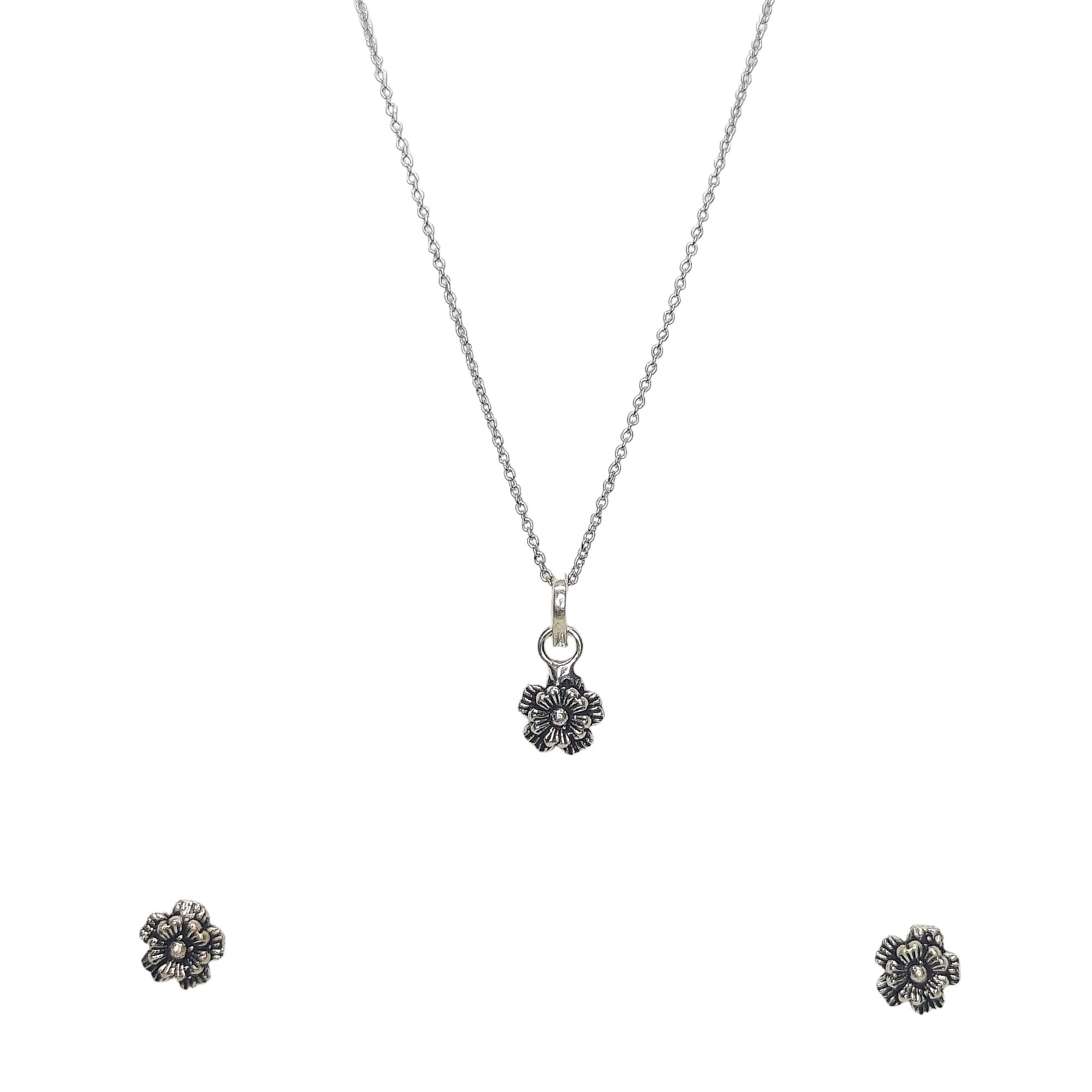 Five Petals Oxidized Sterling Silver Pendent Set With Chain For Women - Rivansh