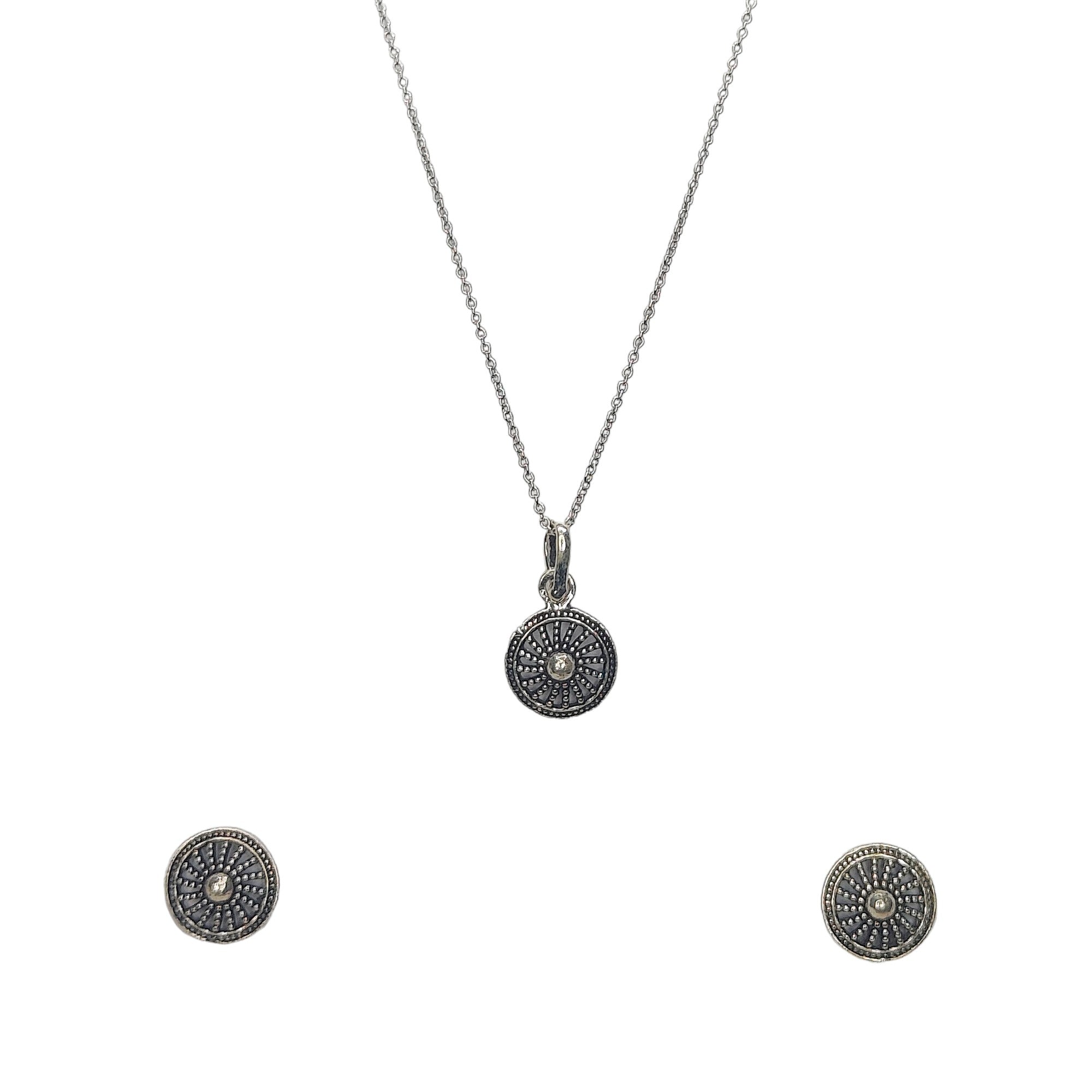 Oxidized Sterling Silver Wheel Pendent Set With Chain For Women - Rivansh