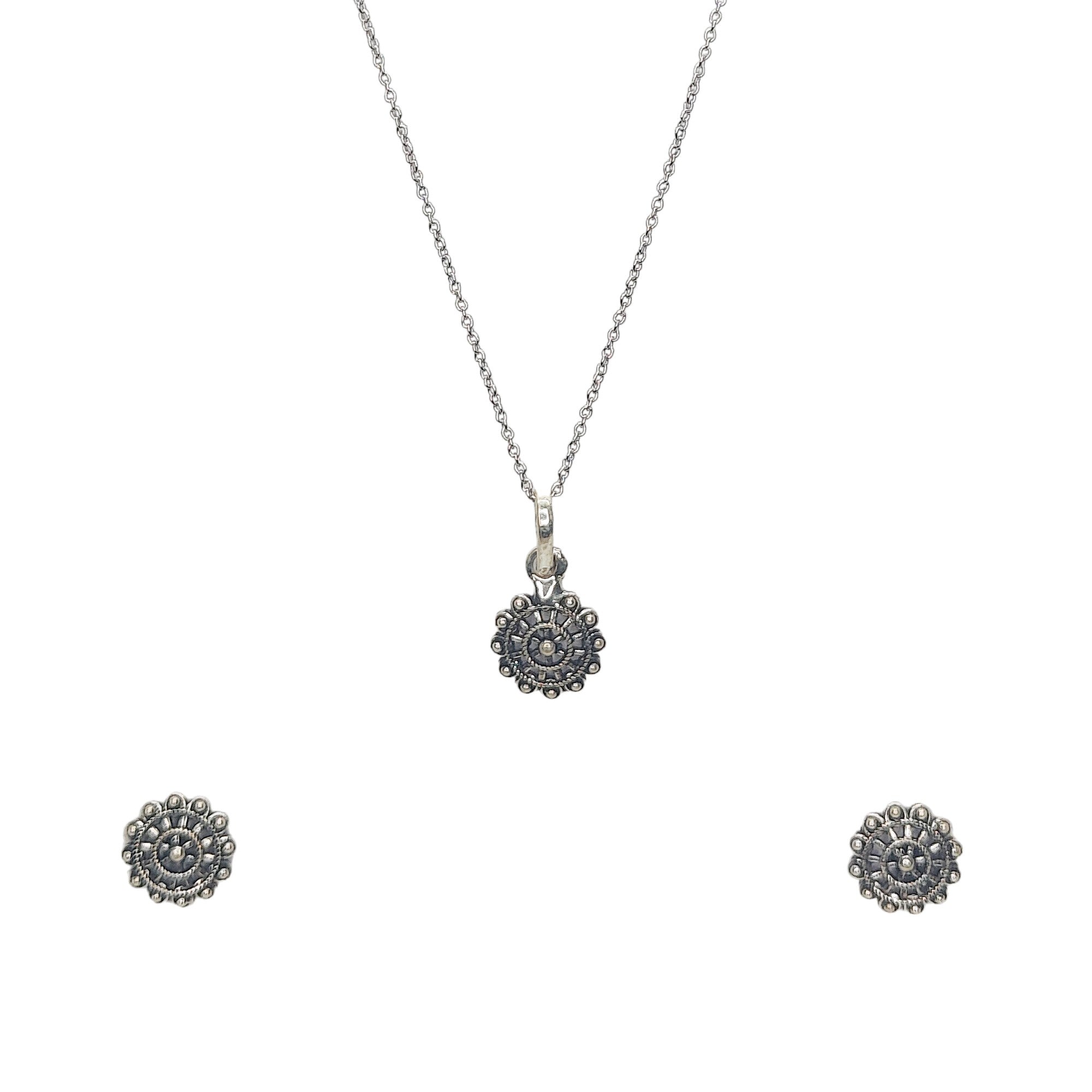 Oxidized Sterling Silver Pendent Set With Chain For Women - Rivansh