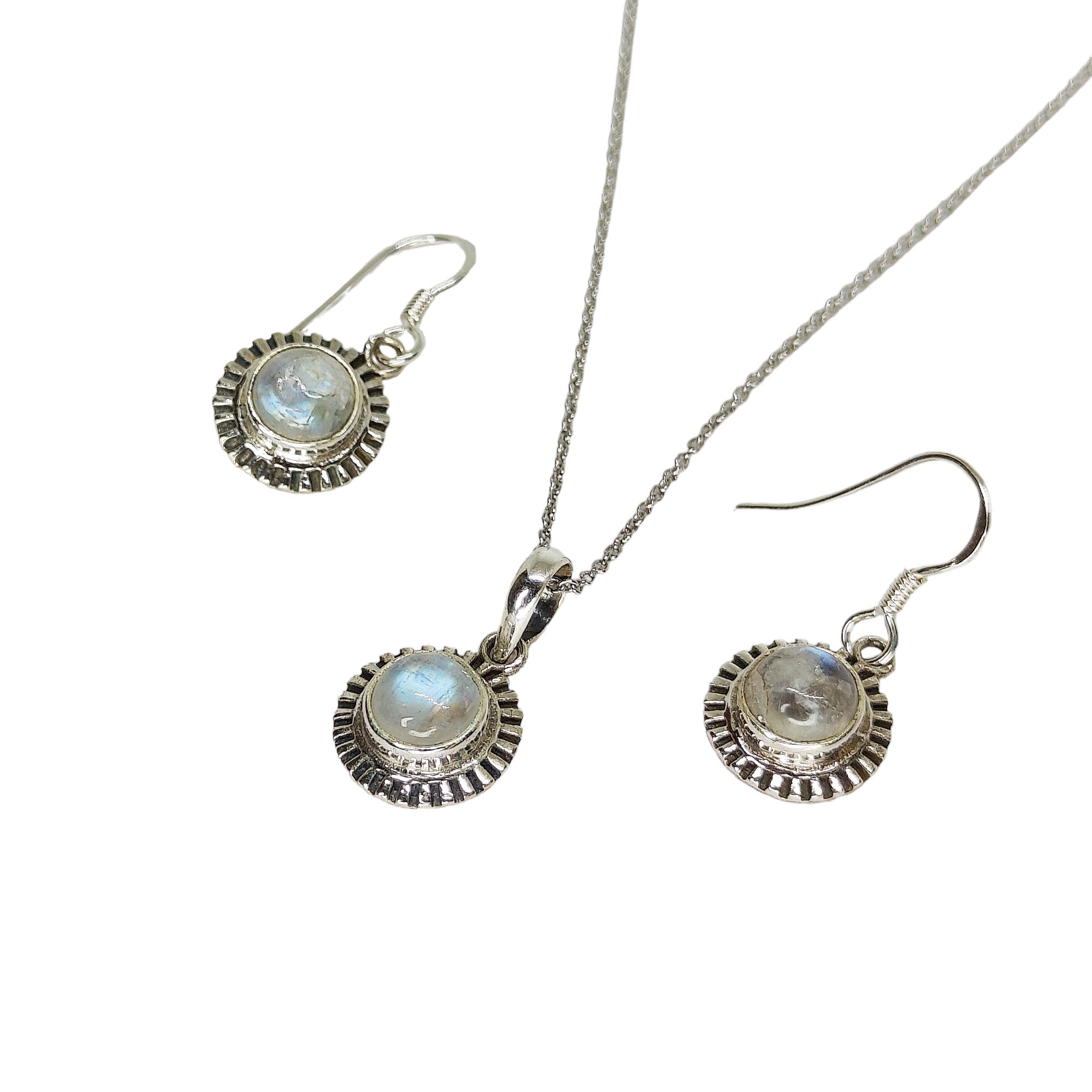 White Stone Sunflower Sterling Silver Pendant Set with Chain for Women - Rivansh