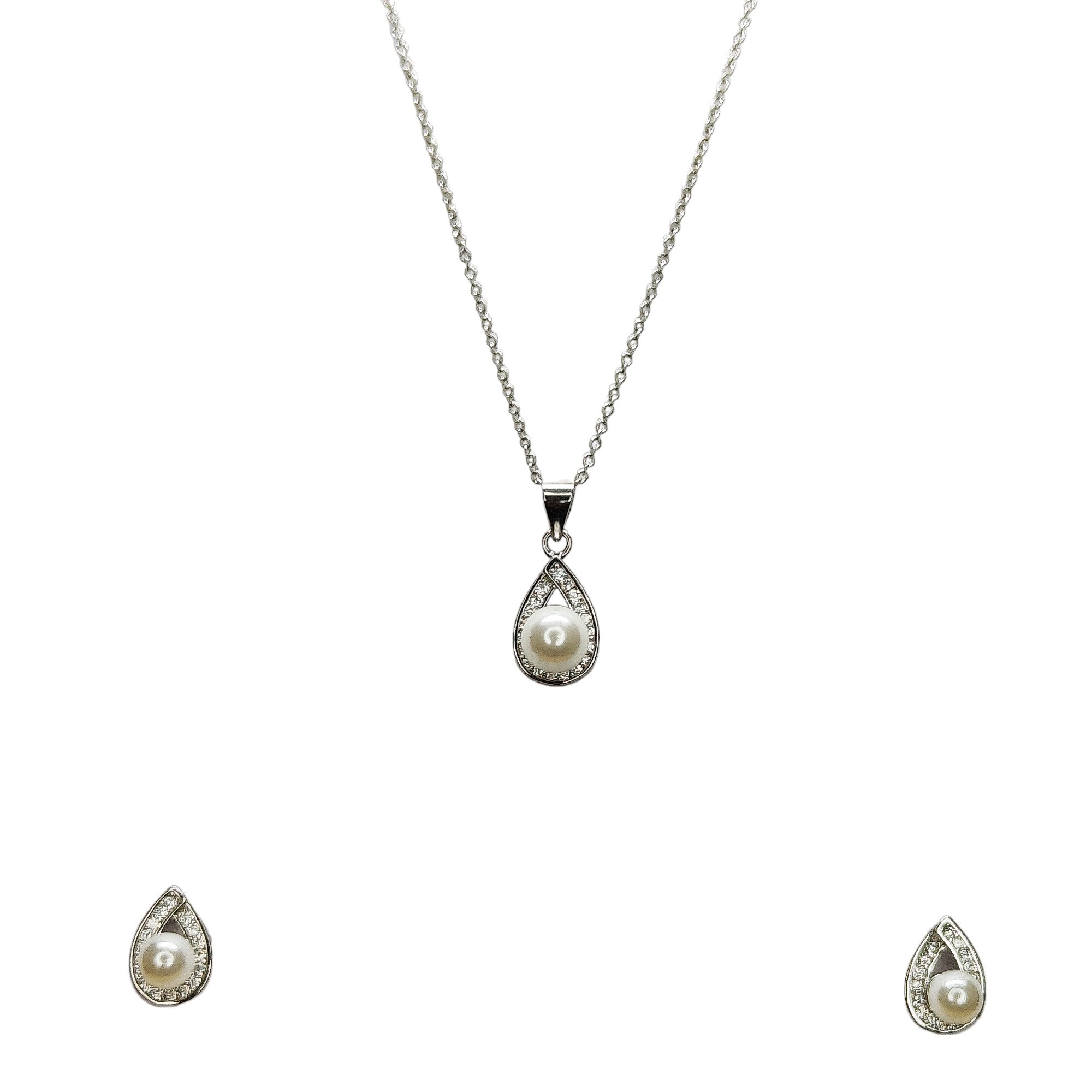 Pearl in Drop Sterling Silver Pendant Set with Chain for Women - Rivansh