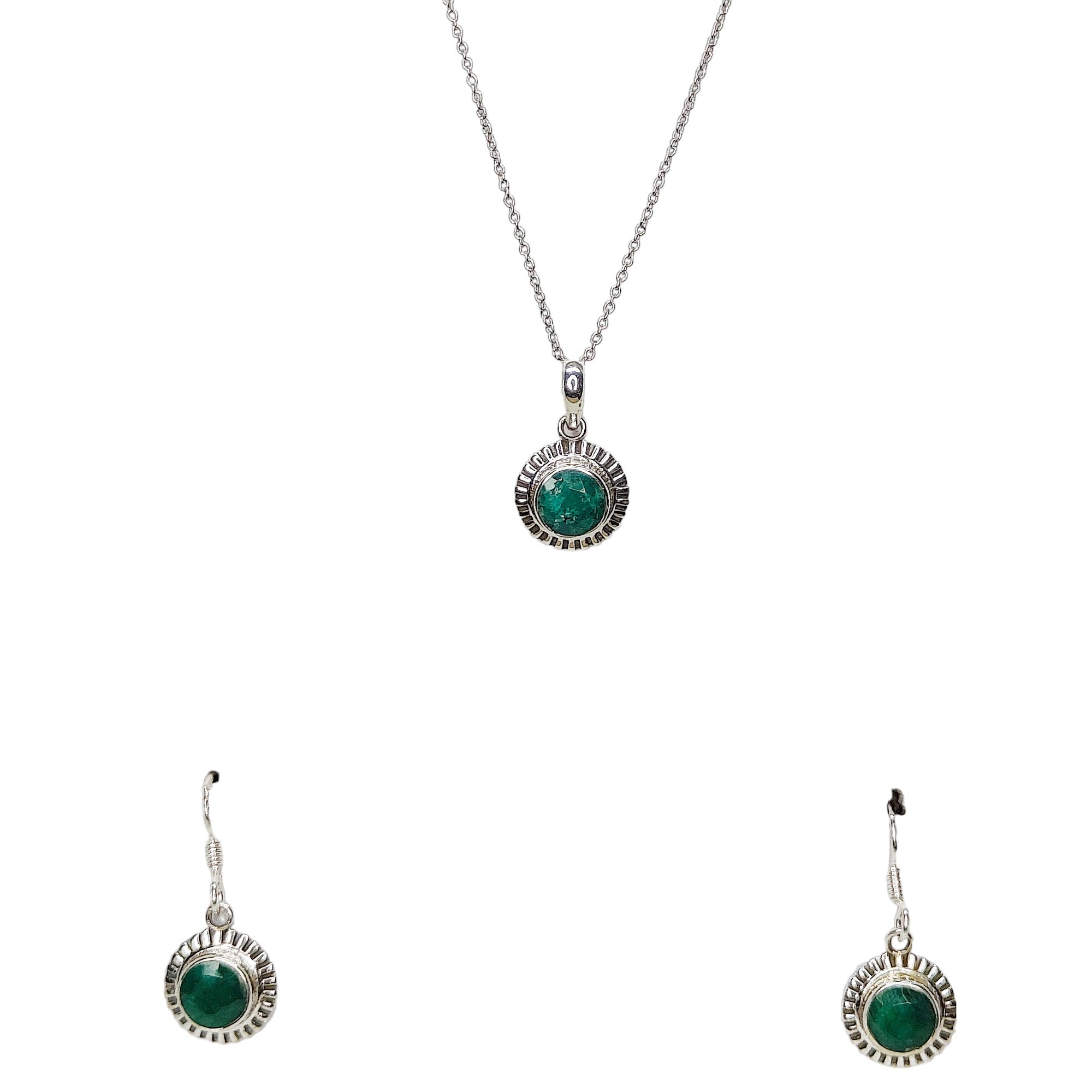 Green Stone Sunflower Pendent Sterling Silver Pendant Set with Chain for Women - Rivansh