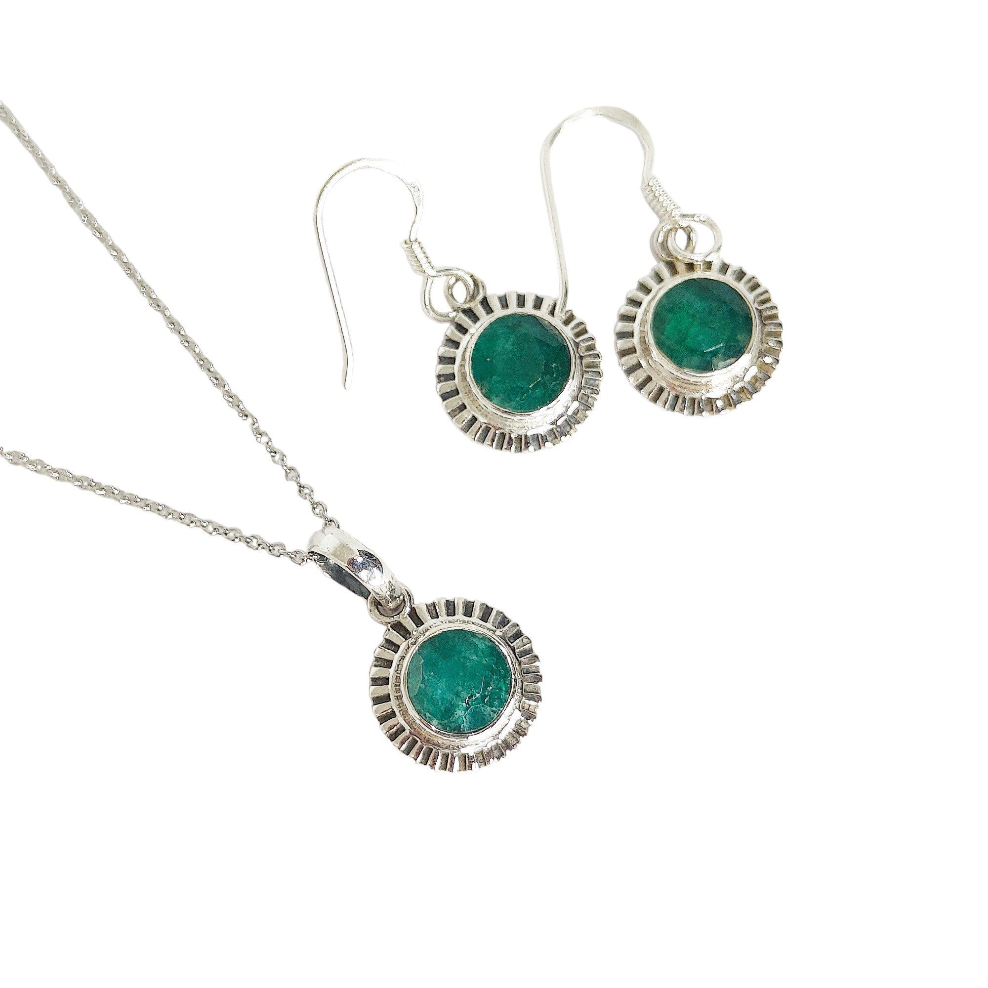 Green Stone Sunflower Pendent Sterling Silver Pendant Set with Chain for Women - Rivansh