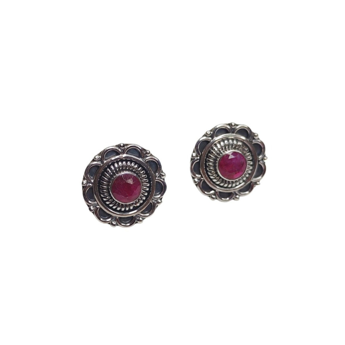 Traditional Sterling Silver Earrings for Women (Red)