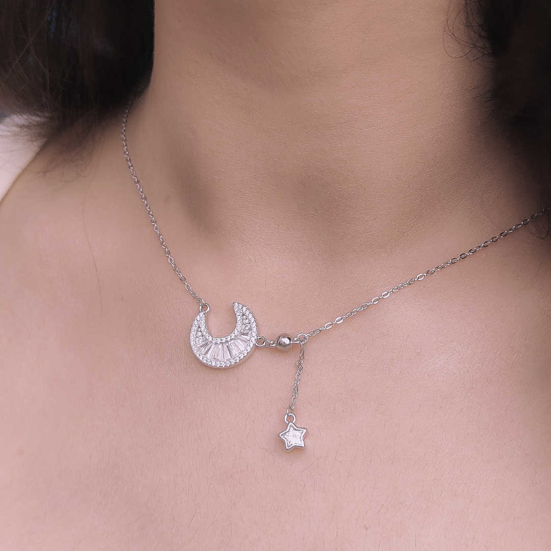 Moon and Star Sterling Silver Neckpiece for Women