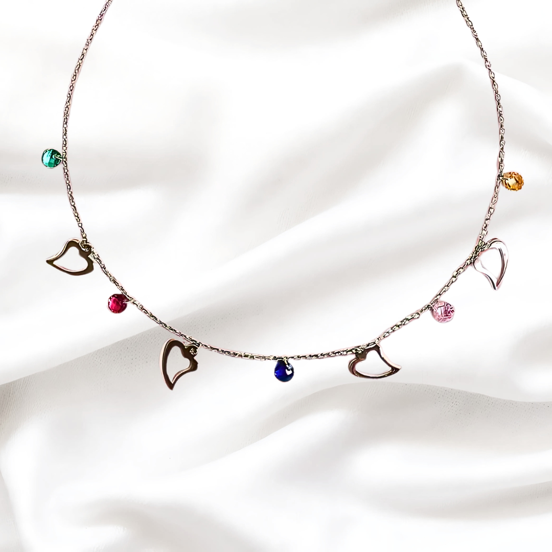 Heart shape Sterling Silver Neck Piece with stones for Women