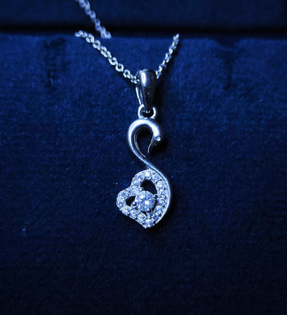 Swan with Zircons heart Sterling Silver Pendant Set