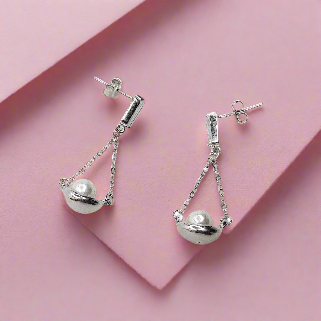 Hanging Pearl Sterling Silver Earrings for Women