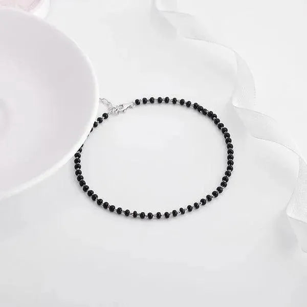 Black Beads Silver Anklet for Women,Anklet,925 silver,rivansh.co