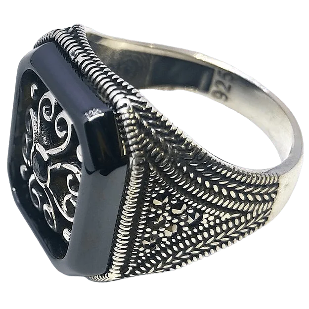 Black Stone Ring for Men (92.5 Silver),Ring,925 silver,rivansh.co