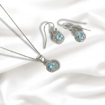 Blue Gemstone Sterling Silver Pendant Set with Chain for Women