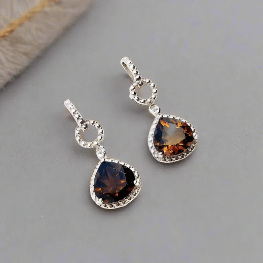 Brown Gemstone Earrings in 925 Silver for Women,Earrings,925 silver,rivansh.co