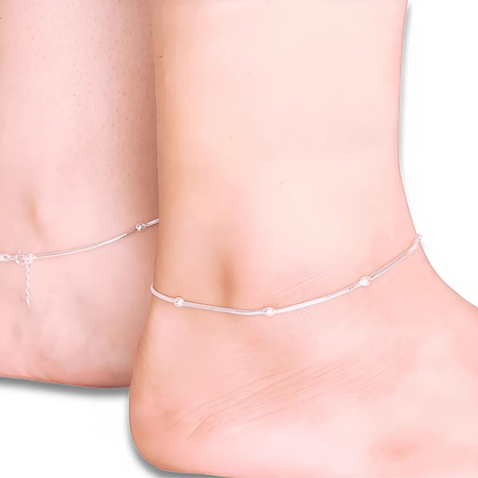 D2 Ball Silver Anklet for Women