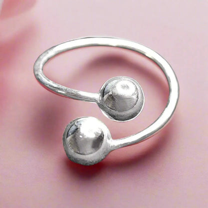 Double Spherical Silver Ring for Women