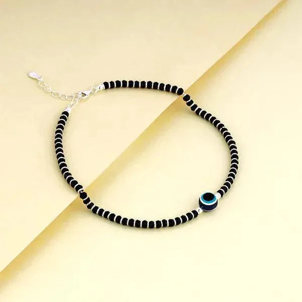 Evil Eye Soul Black Beads Silver Anklet for Women | Rivansh Jewels | 925 Sterling Silver Jewelry Store | Rivansh.co | Luxury Sterling Silver Jewellery Online