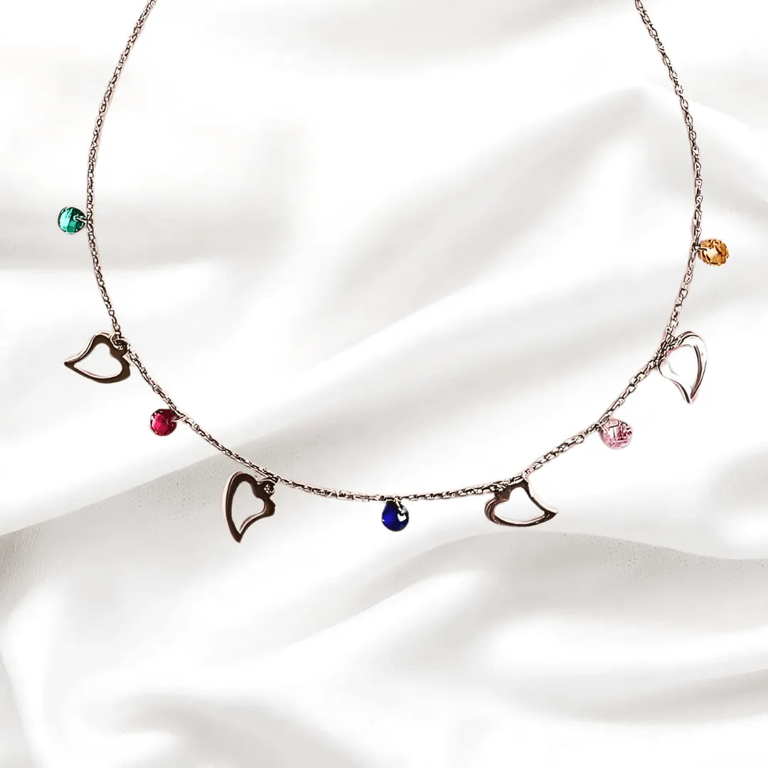 Heart shape Sterling Silver Neck Piece with stones for Women - Rivansh