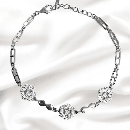 Hexagon Bracelet With engraved Diamonds Made in Sterling Silver