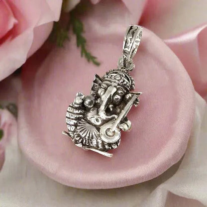 Lord Ganesh With Sitar Silver Pendent For Men/Women - Rivansh