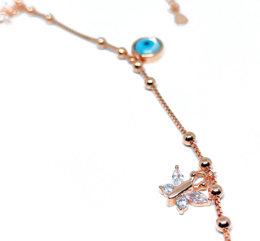 Evil eye with butterfly anklet 925 Silver - Rivansh