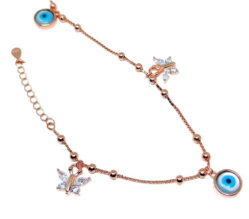 Evil eye with butterfly anklet 925 Silver - Rivansh