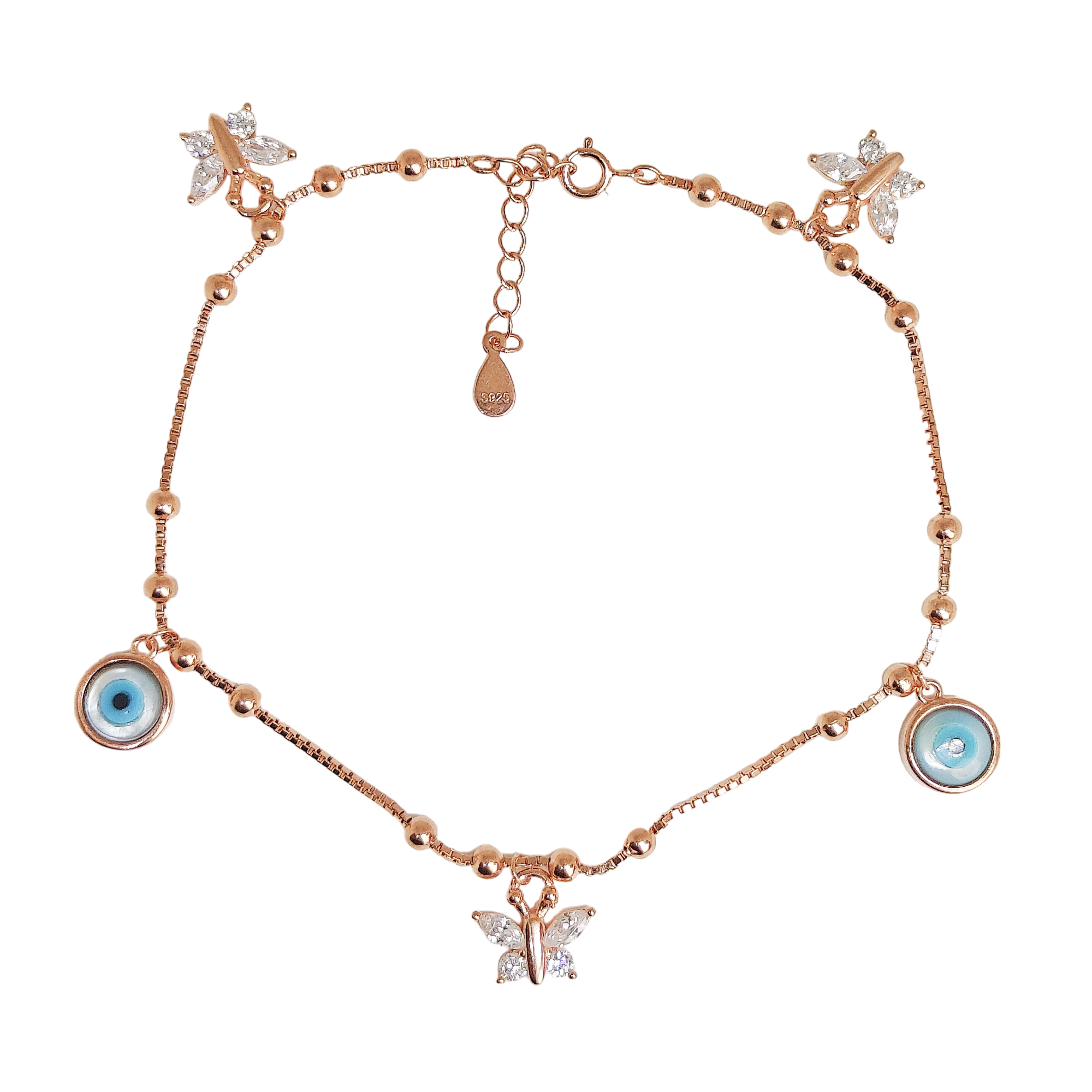 Evil eye with butterfly anklet 925 Silver - Rivansh