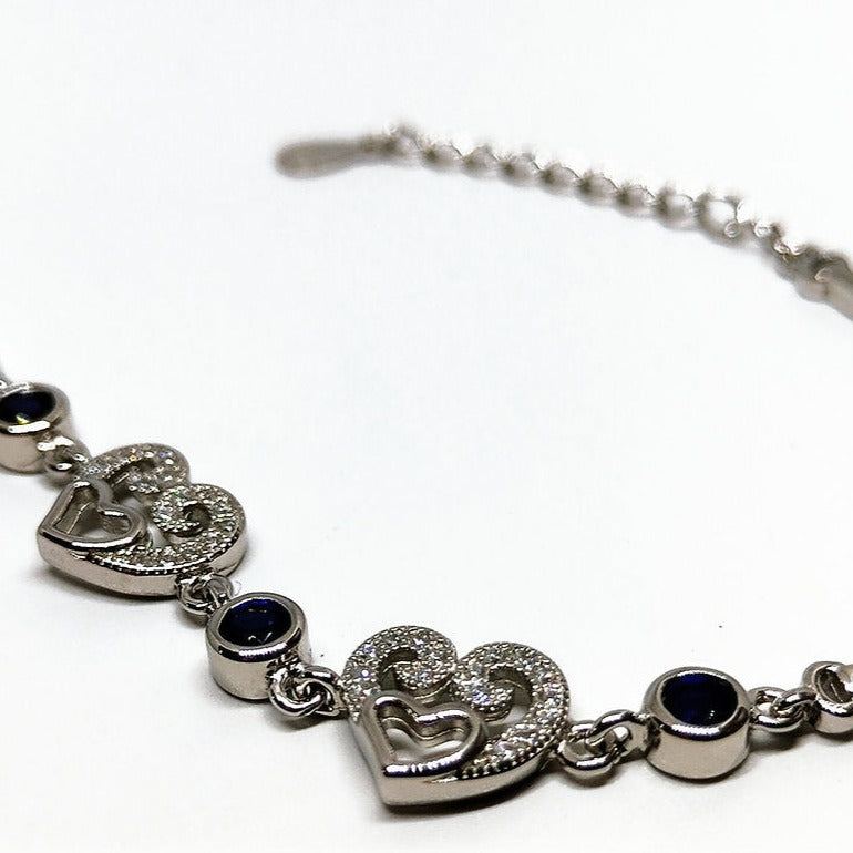 Heart Bracelet with Blue Stones- Silver Bracelet for Her - Rivansh