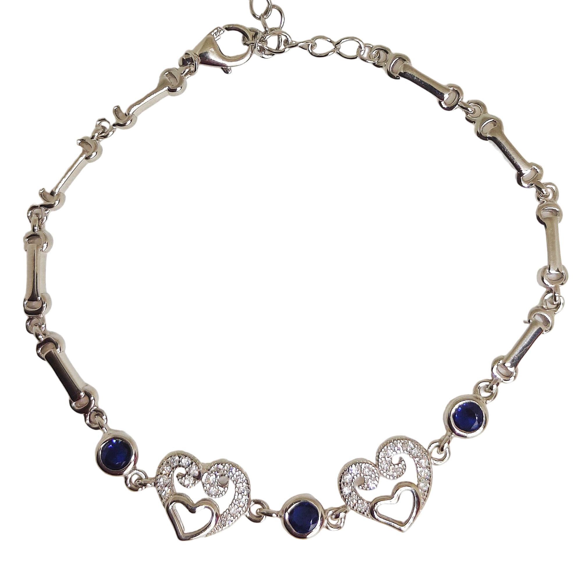 Heart Bracelet with Blue Stones- Silver Bracelet for Her - Rivansh