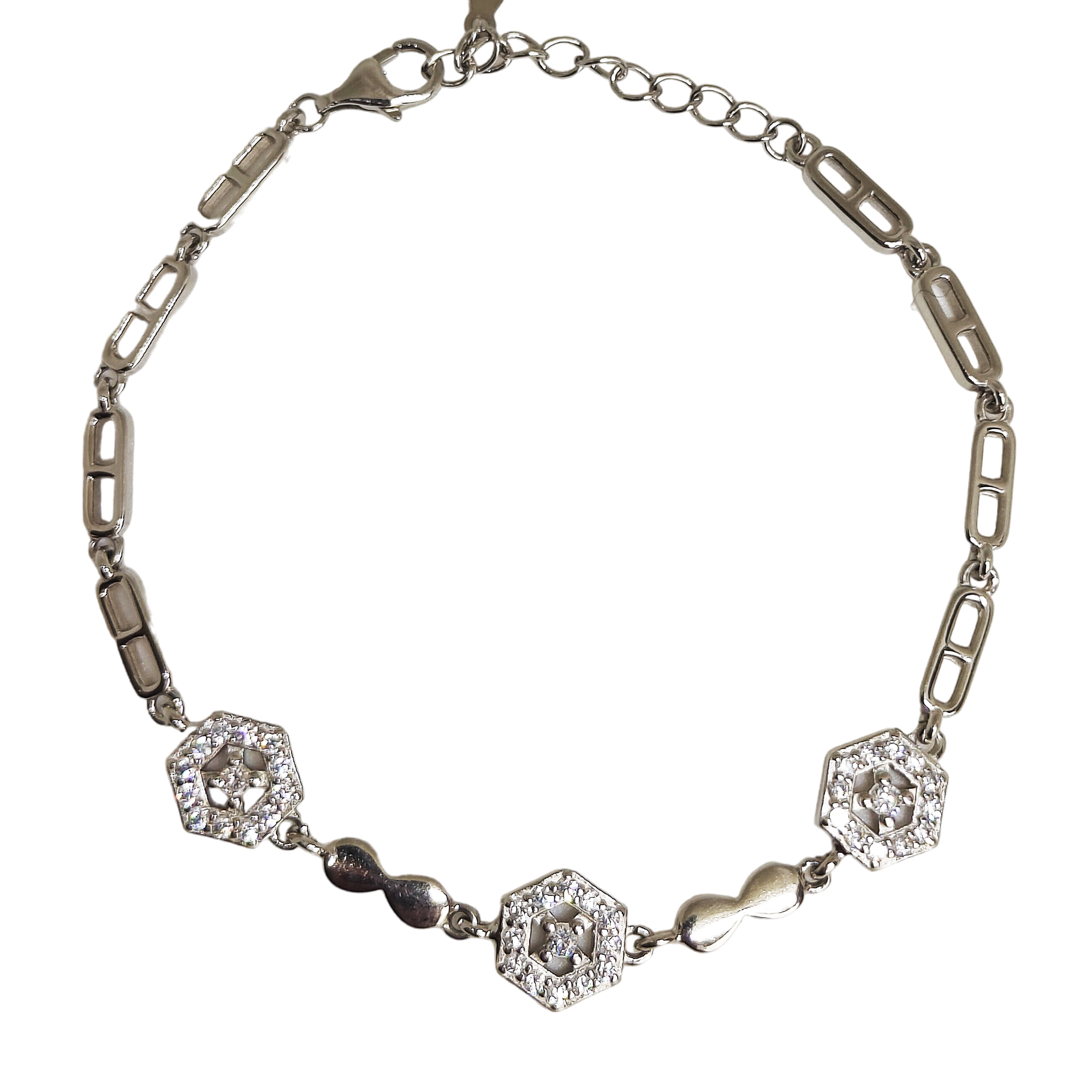 Hexagon Bracelet With engraved Diamonds Made in Sterling Silver - Rivansh