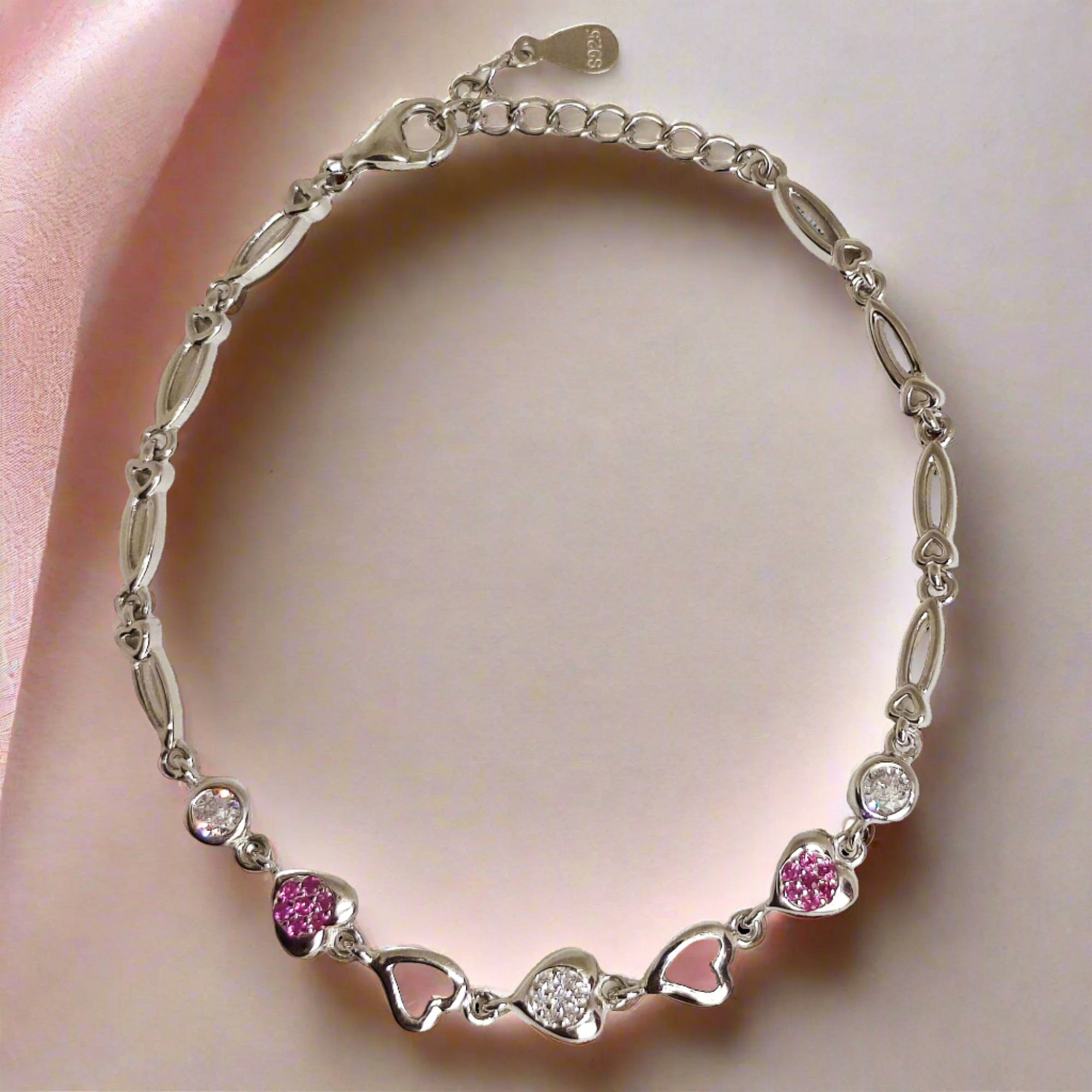 Red Heart Bracelet - Silver Bracelet for Her