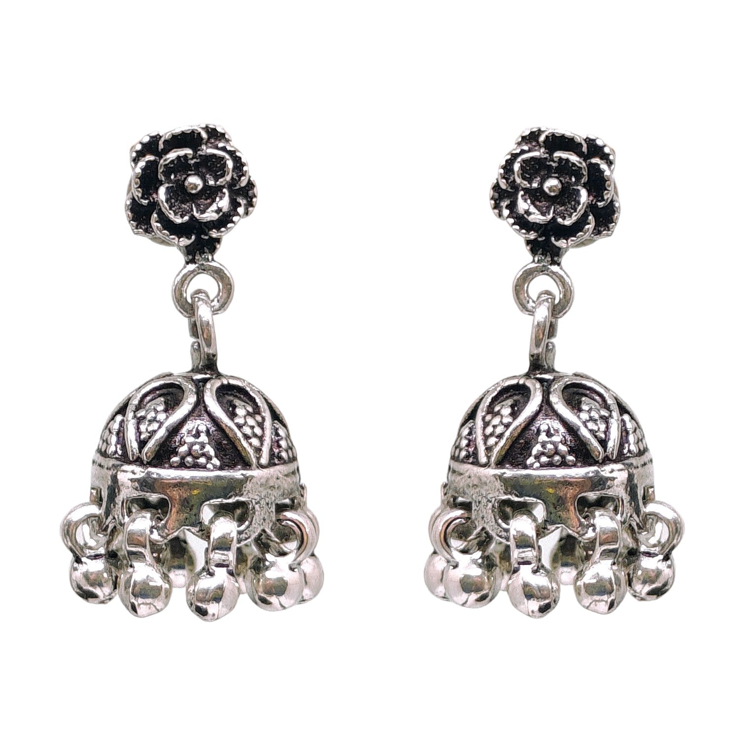 Rose Jhumka Silver Earrings for Modern Women - Rivansh