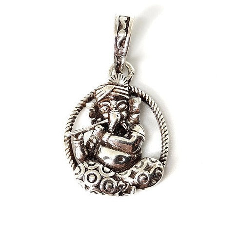 Lord Ganesh Playing Fluid Silver Pendent For Men/Women - Rivansh