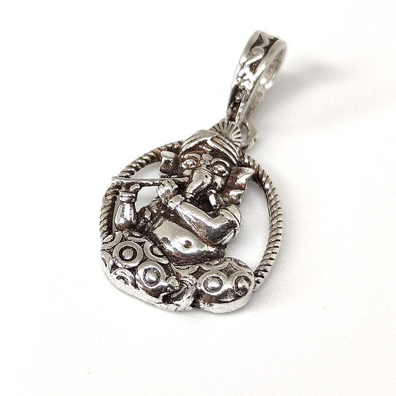 Lord Ganesh Playing Fluid Silver Pendent For Men/Women - Rivansh