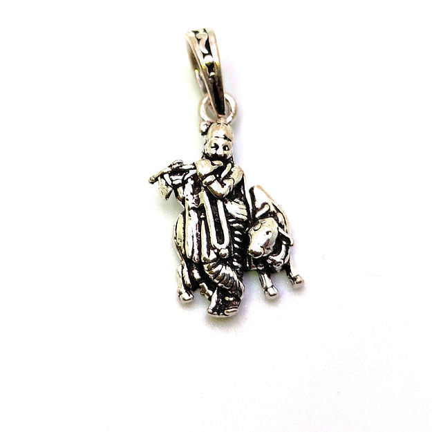 Lord Krishna With Cow Silver Pendent For Men/Women - Rivansh