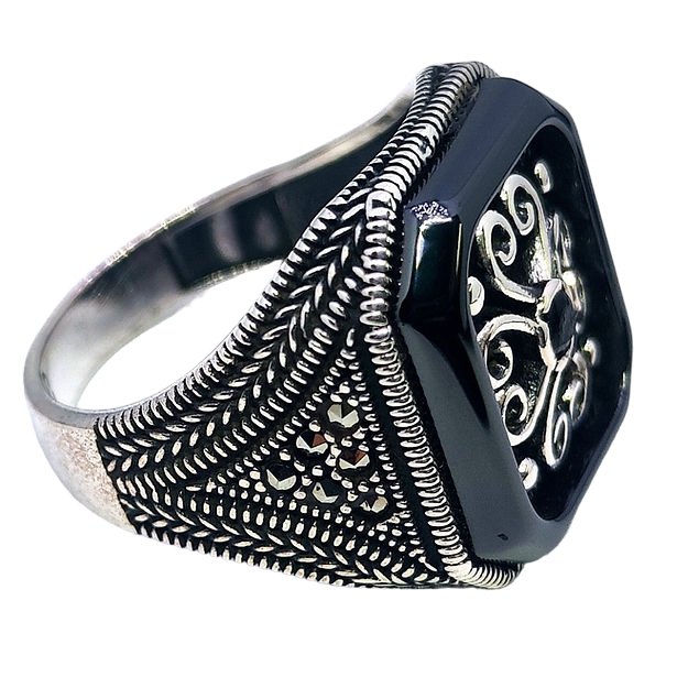 Black Stone Ring for Men (92.5 Silver) - Rivansh