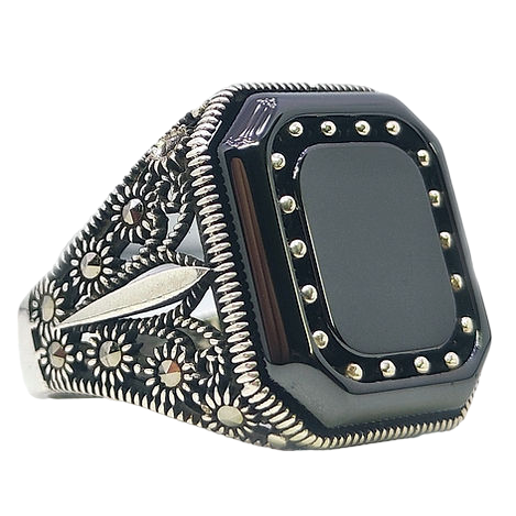 Stylish Black Stone Ring for Men/ Sterling Silver - Rivansh