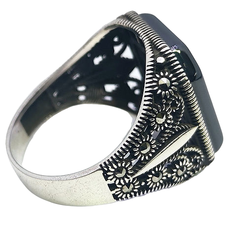 Stylish Black Stone Ring for Men/ Sterling Silver - Rivansh