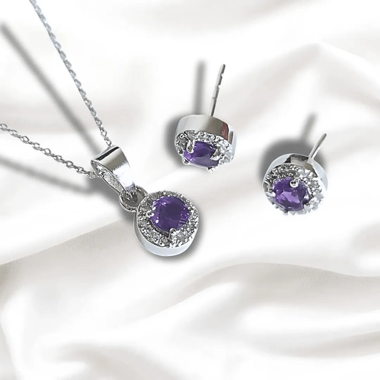 Purple Gemstone Sterling Silver Pendant Set with Chain for Women (92.5 Sterling Silver)