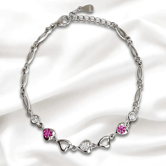 Red Heart Bracelet - Silver Bracelet for Her