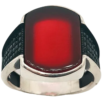 Red M Stone Ring for Men (92.5 Silver) - Rivansh