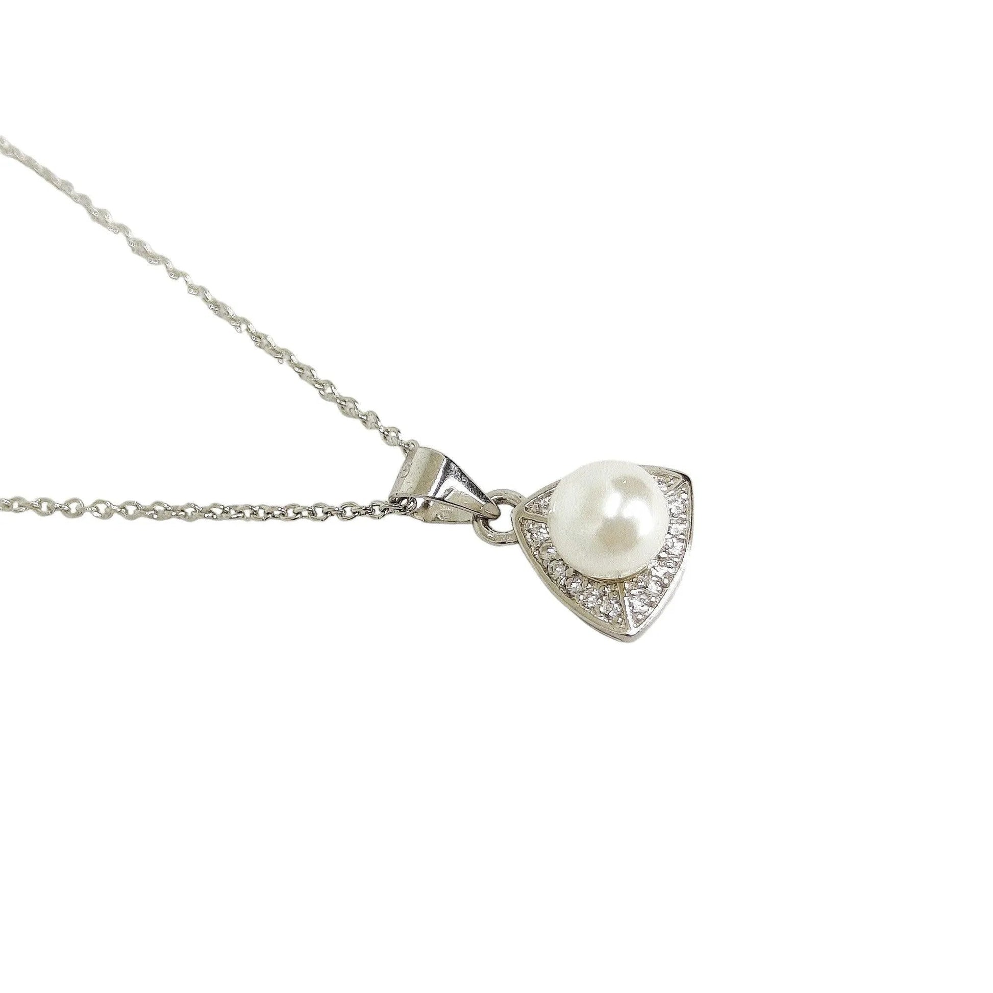 White Pearl Sterling Silver Pendant Set with Chain for Women - Rivansh